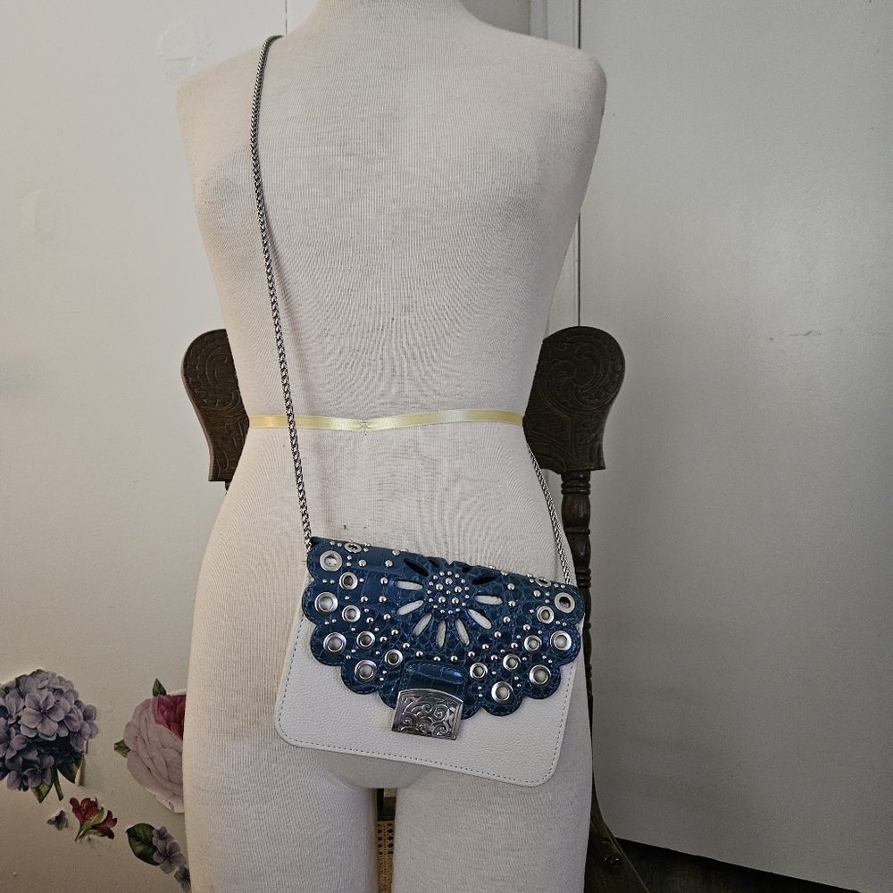 Brighton 3in1 Snap Leather Convertible Small Silver Chain Crossbody Women EUC - Picture 3 of 11